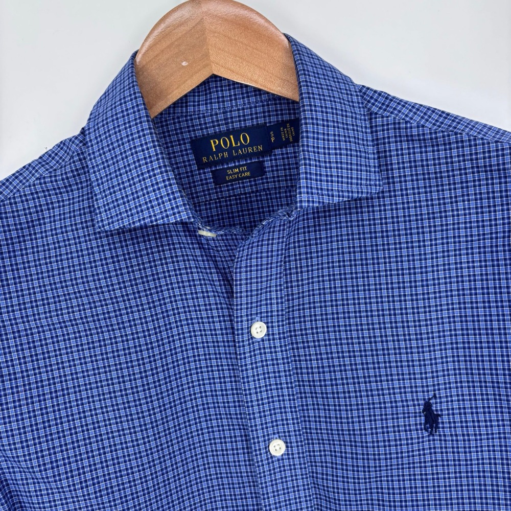 Polo Ralph Lauren Slim Fit Easy Care Button Down Shirt Mens S Blue Gingham Check